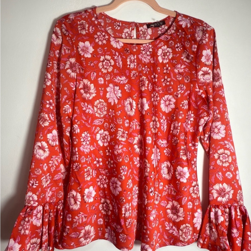 J. Crew Red and Pink Floral Top